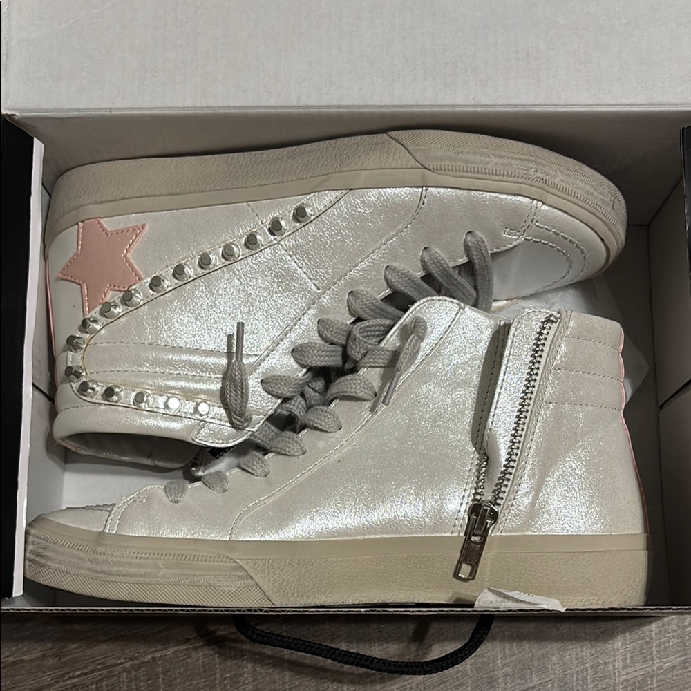 ShuShop Silver Pink White Pearl Sneakers High-Top
